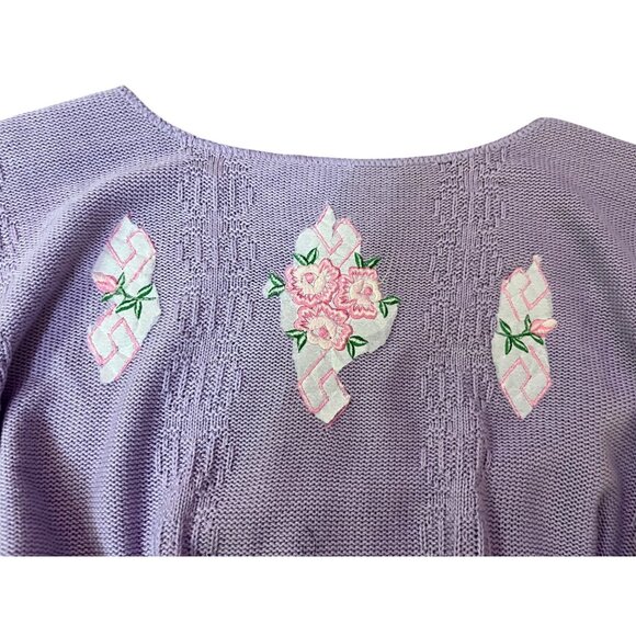 Vintage JC Penney Sweater Womens M/L Purple Knit Floral Embroidered USA - Picture 10 of 10